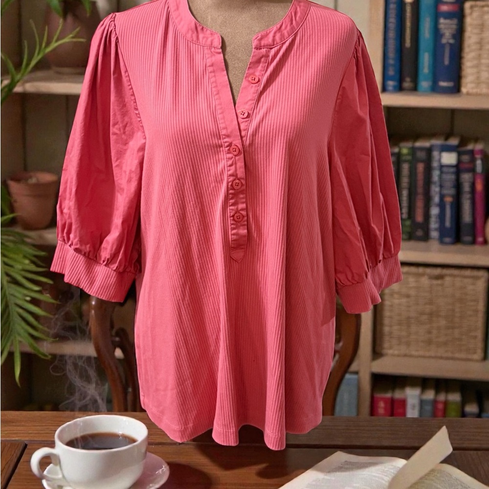 Soft Surroundings Coral Button-Up Blouse